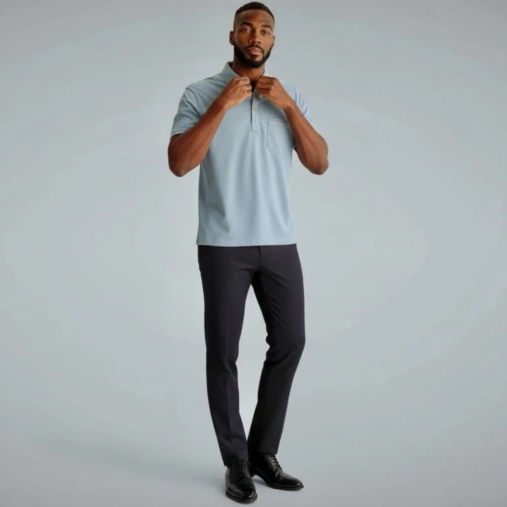 Theory Men’s Blue Popover Polo Shirt M | 4-Button Placket, Chest Pocket - Picture 7 of 14